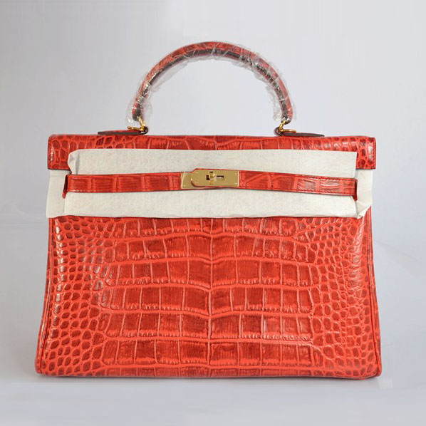 High Quality Hermes Kelly 35cm Crocodile Veins Leather Bag Qrange H035